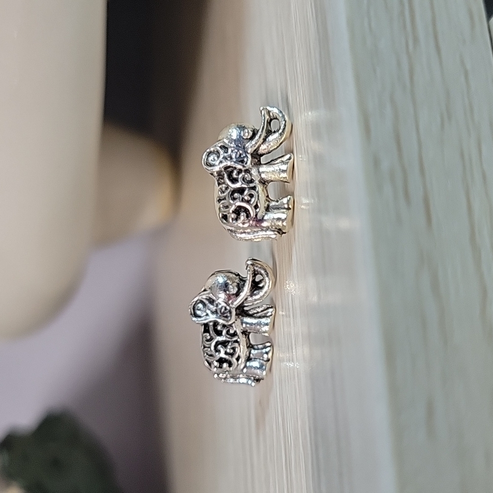 Scrolled Elephant Stud Earrings, unisex - Picture 1 of 7